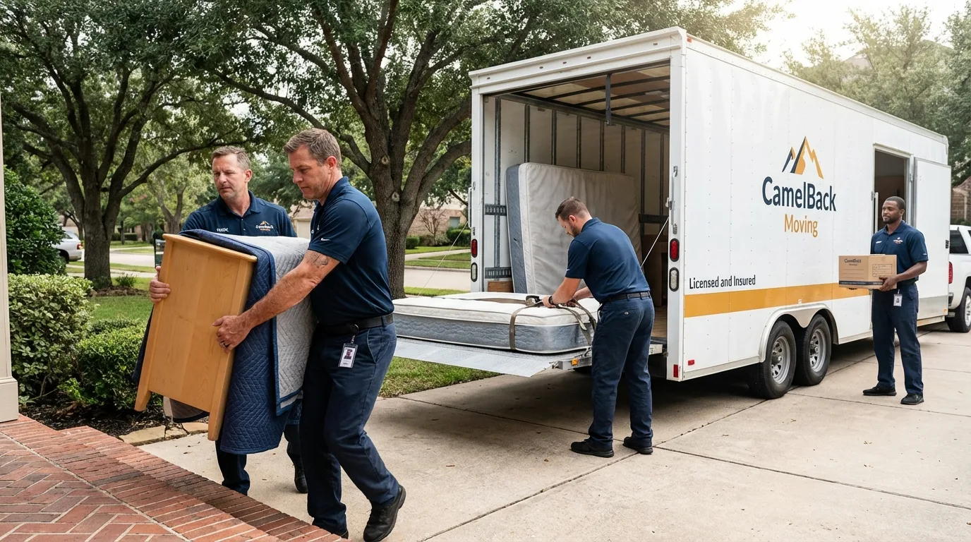 Crew loading residential truck for cross-state move from Mammoth, AZ
