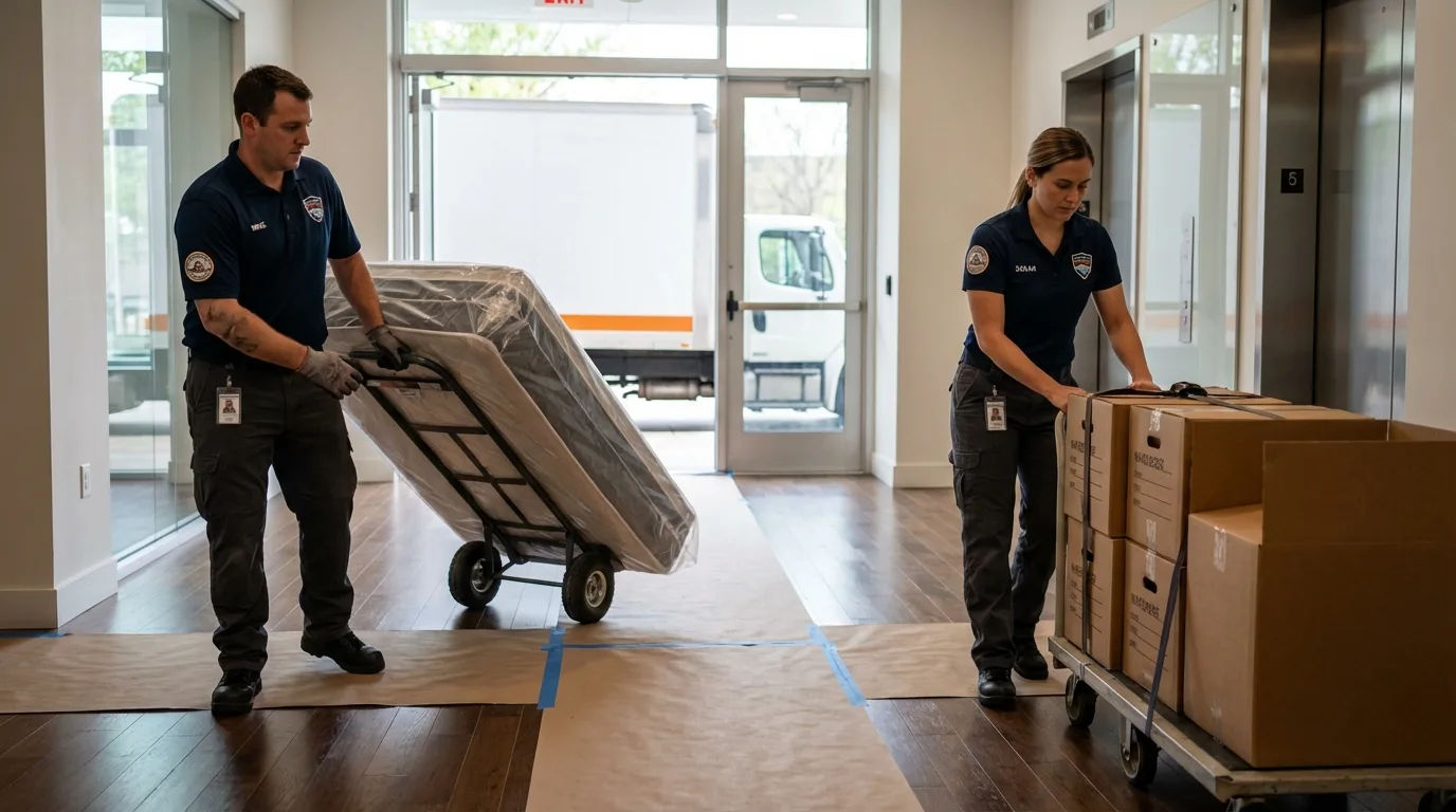 Professional apartment movers loading elevator in Mammoth, AZ